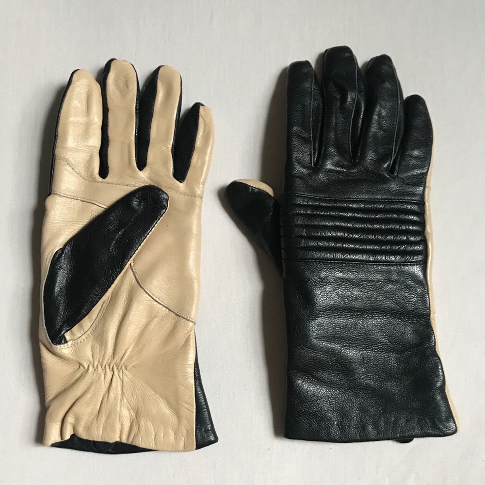 Urban Outfitters Black and Tan Leather Gloves, S/M